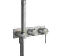 Смеситель встроенный Gessi Bath-Shower 316 однорычажный, дивертор на 2 выхода, подсоединение с держателем, шланг 1500 мм, внешняя часть, цвет Steel Brushed 54038.239