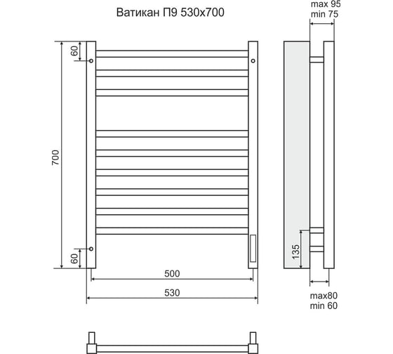 Электрический полотенцесушитель Terminus Ватикан П9 500x700, sensor quick touch 4670078526229