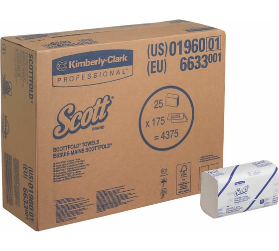 Полотенца для рук Kimberly-Clark Scott SCOTTFOLD M-образное сложение/белый/средний 6633