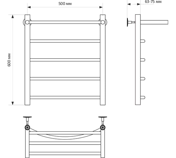 Полотенцесушитель MIXLINE CAPELLA 60x50 1/2'' ВР, 4 перекладины + полка, водяной 556265