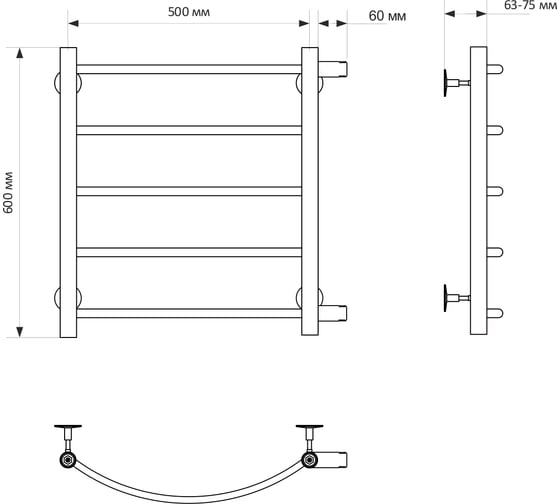 Полотенцесушитель MIXLINE CAPELLA 60x50x50 1'' НР, 5 перекладин, боковое подкл водяной 556266