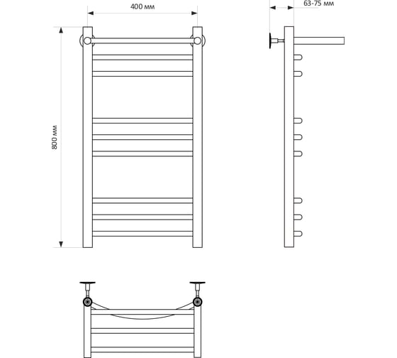 Полотенцесушитель MIXLINE CAPELLA 80x40 г2 1/2'' ВР, 8 перекладин + полка, водяной 556279