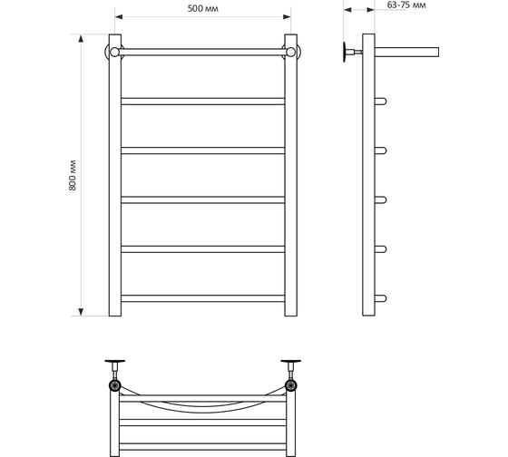 Полотенцесушитель MIXLINE CAPELLA 80x50 1/2'' ВР, 5 перекладин + полка, водяной 556270