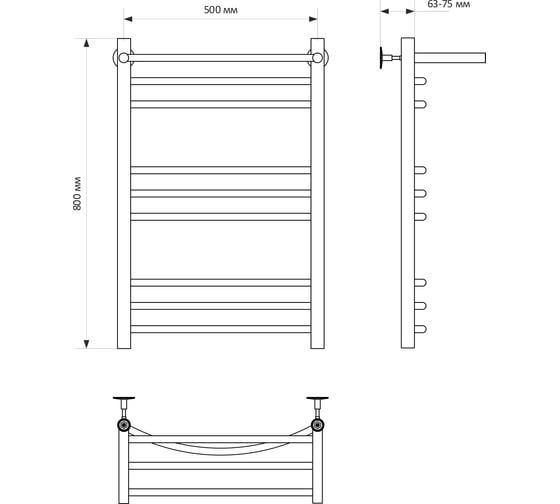 Полотенцесушитель MIXLINE CAPELLA 80x50 г2 1/2'' ВР, 8 перекладин + полка, водяной 556281