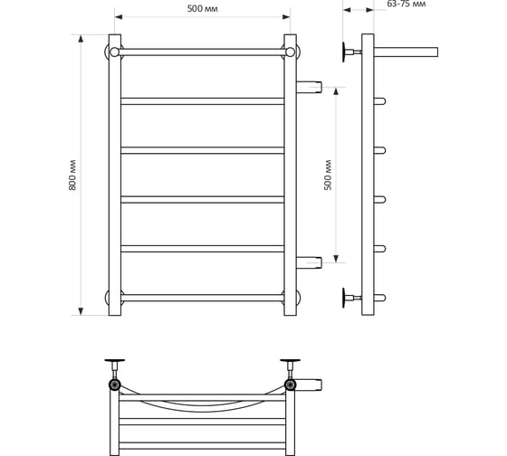 Полотенцесушитель MIXLINE CAPELLA 80x50x50 1'' НР, 5 перекладин + полка,, правое подкл водяной 556272