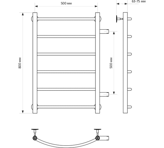 Полотенцесушитель MIXLINE CAPELLA 80x50x50 1'' НР, 6 перекладин, боковое подключение, водяной 556271