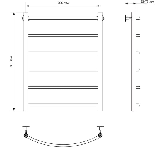 Полотенцесушитель MIXLINE CAPELLA 80x60 1/2'' ВР, 6 перекладин водяной 556274