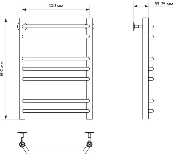 Полотенцесушитель MIXLINE MIRA 60x40 г2 1/2'' ВР, 7 перекладин водяной 556293