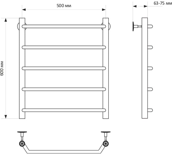Полотенцесушитель MIXLINE MIRA 60x50 1/2'' ВР, 5 перекладин водяной 556285
