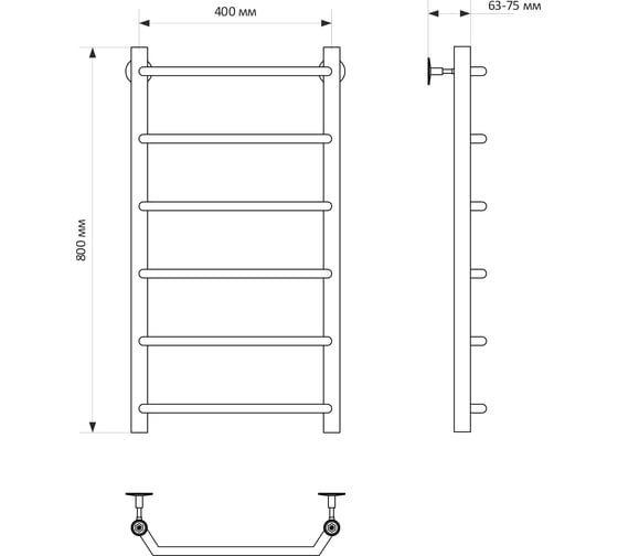 Полотенцесушитель MIXLINE MIRA 80x40 1/2'' ВР, 6 перекладин водяной 556287