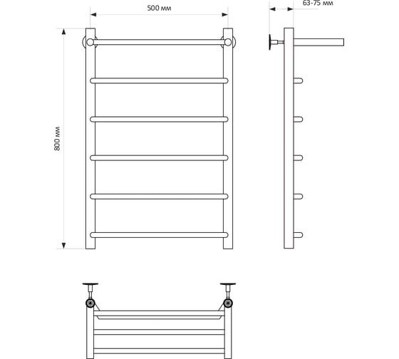 Полотенцесушитель MIXLINE MIRA 80x50 1/2'' ВР, 5 перекладин + полка, водяной 556289