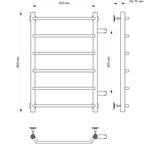 Полотенцесушитель MIXLINE MIRA 80x50x50 1'' НР, 6 перекладин, боковое подкл водяной 556290