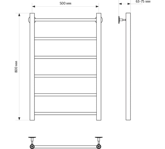 Полотенцесушитель MIXLINE VEGA 80x50 1/2'' ВР, 6 перекладин водяной 556284