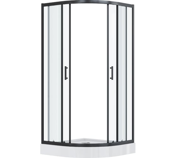 Душевое ограждение Santek Вэлия 80x80x195 см, форма 1/4 круга, раздвижные двери, черный профиль, стекло прозрачное 1WH501790