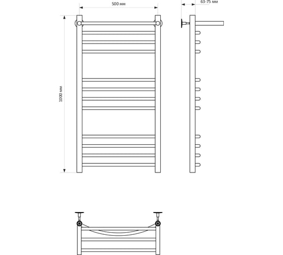 Полотенцесушитель MIXLINE CAPELLA 100x50 г2 1/2'' ВР, 11 перекладин + полка, водяной 556276