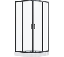 Душевое ограждение Santek Вэлия 90x90x195 см, форма 1/4 круга, раздвижные двери, черный профиль, стекло прозрачное 1WH501791