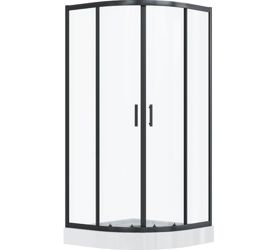 Душевое ограждение Santek Вэлия 90x90x195 см, форма 1/4 круга, раздвижные двери, черный профиль, стекло прозрачное 1WH501791