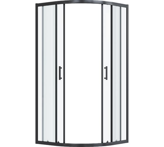 Душевое ограждение Santek Вэлия 90x90x195 см, форма 1/4 круга, раздвижные двери, черный профиль, стекло прозрачное 1WH501791