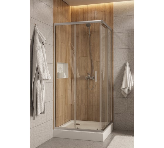 Душевое ограждение Santek Вэлия 80x80x195 см, форма квадрат, раздвижные двери, профиль хром, стекло прозрачное 1WH501792