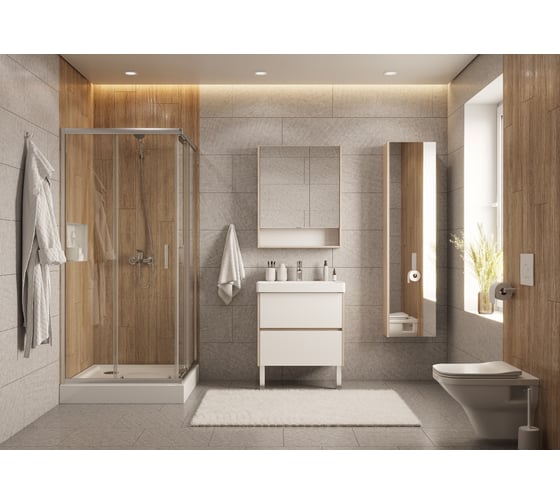 Душевое ограждение Santek Вэлия 80x80x195 см, форма квадрат, раздвижные двери, профиль хром, стекло прозрачное 1WH501792