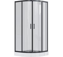 Душевое ограждение Santek Вэлия 90x90x195 см, форма 1/4 круга, раздвижные двери, черный профиль, стекло тонированное 1WH501799