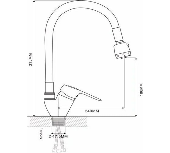 Смеситель для кухни Ekko гибкий излив, с гайкой, зеленый E4105+E66