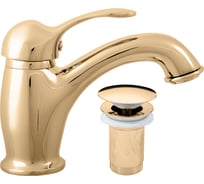 Смеситель для раковины RavSlezak LABE с донным клапаном, золотой L027.5KZ