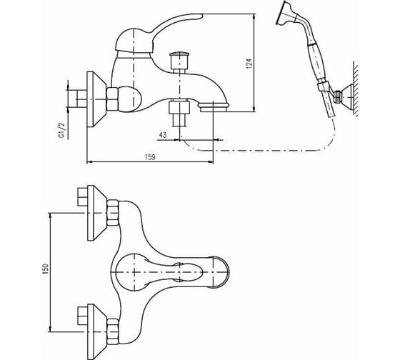 Смеситель для ванной RavSlezak LABE с душевым комплектом, золотой L054.5/2Z