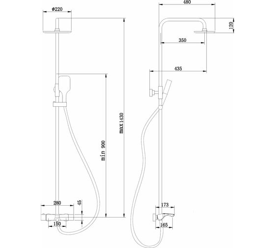 Душевая стойка ABBER Thermostat с термостатом и изливом, сатин AF8516SPL