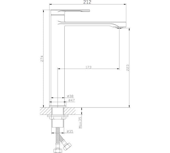 Однозахватный смеситель для накладной раковины ORANGE VESPER M10-121cr хром 4260383692407
