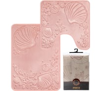 Набор DeNASTIA РАКУШКИ штора/коврик ванна/туалет memory 180х200/50x70/50x50 см, розовый SM00005