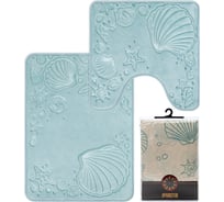 Набор DeNASTIA РАКУШКИ штора/коврик ванна/туалет memory 180х200/50x70/50x50 см, голубой SM00004