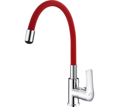 Смеситель для кухни Maxonor гибкий излив, с гайкой, красный/хром MN70112-6