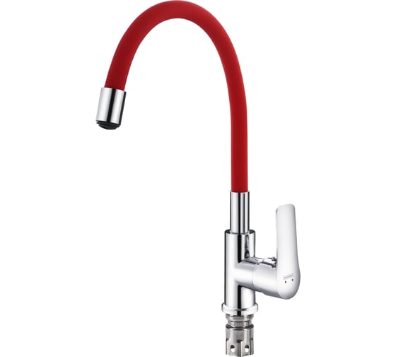 Смеситель для кухни Maxonor гибкий излив, с гайкой, красный/хром MN70112-6