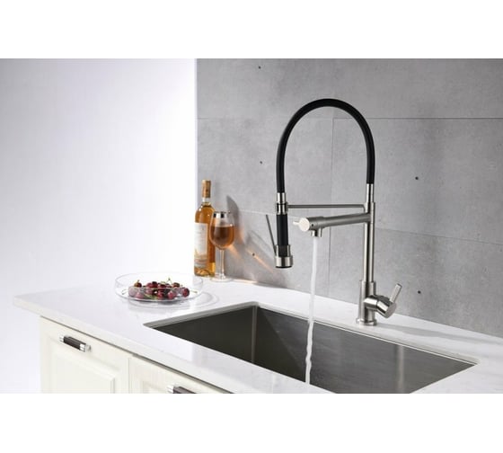 Смеситель для кухни BELBAGNO с поворотным и гибким изливом, сатин BB-LAM50-IN