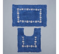 Набор ковров Доляна Цветы 40х40, 40х60, синий, 900 г/м2, 100% хлопок, 2 шт 5017593