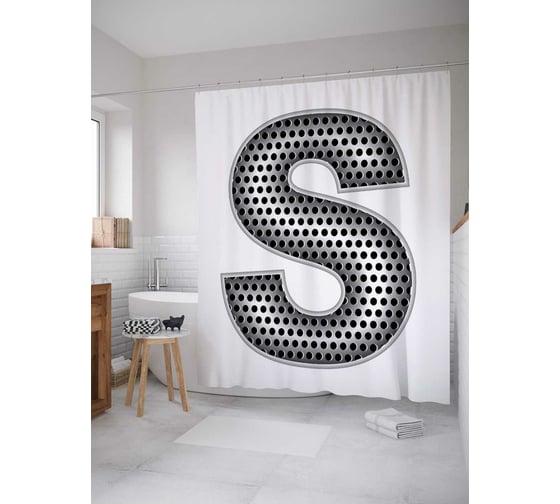 Штора (занавеска) для ванной JoyArty "Алюминиевая s" из сатена, 180х200 см с крючками, sc_4526s 1