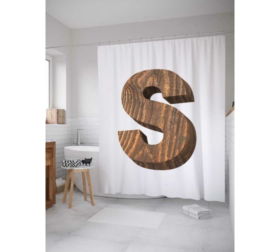 Штора (занавеска) для ванной JoyArty "S из дерева" из сатена, 180х200 см с крючками, sc_4532s 1