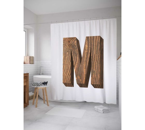 Штора (занавеска) для ванной JoyArty "M из дерева" из сатена, 180х200 см с крючками, sc_4532M 1