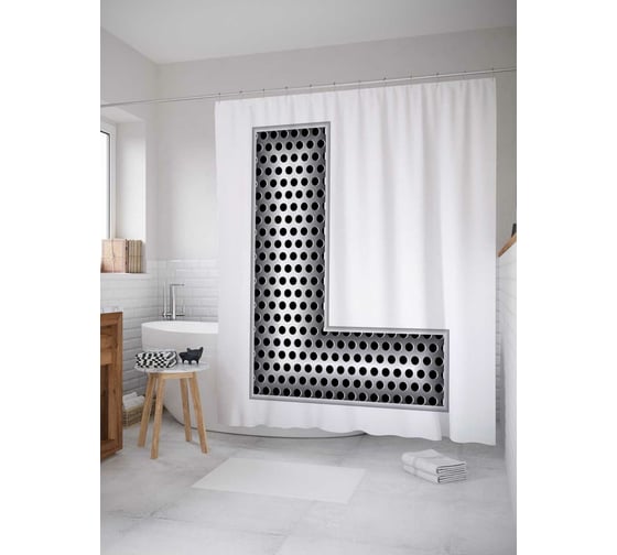 Штора (занавеска) для ванной JoyArty "Алюминиевая l" из сатена, 180х200 см с крючками, sc_4526L 1