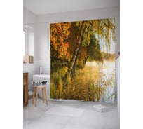 Штора (занавеска) для ванной JoyArty "Осеннее дерево над водой" из сатена, 180х200 см с крючками, sc_32641