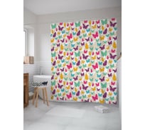 Штора (занавеска) для ванной JoyArty "Цветные мотыльки" из сатена, 180х200 см с крючками, sc_58920