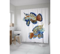 Штора (занавеска) для ванной JoyArty "Две акварельные рыбки" из сатена, 180х200 см с крючками, sc_55054