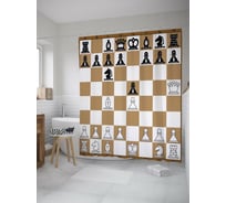 Штора (занавеска) для ванной JoyArty "Шахматная игра" из сатена, 180х200 см с крючками, sc_39163