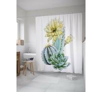 Штора (занавеска) для ванной JoyArty "Цветущий кактус" из сатена, 180х200 см с крючками, sc_39251