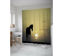 Штора (занавеска) для ванной JoyArty "Лошадь на закате" из сатена, 180х200 см с крючками, sc_39322