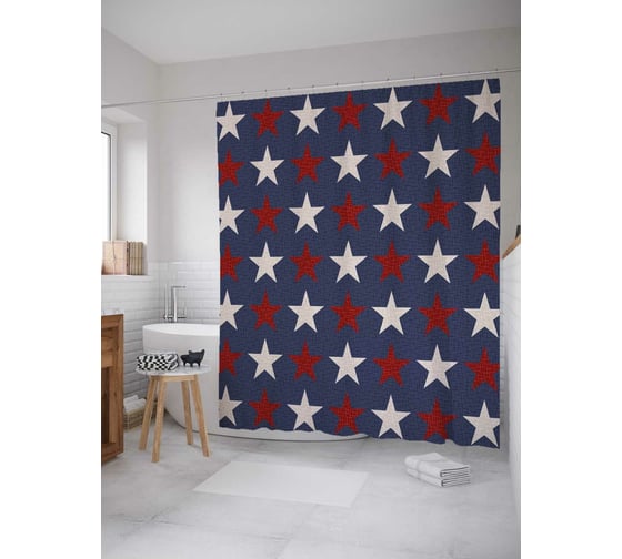 Штора (занавеска) для ванной JoyArty "Контрастные звезды" из сатена, 180х200 см с крючками, sc_37708 1