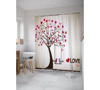 Штора (занавеска) для ванной JoyArty "Влюбленные на качели" из сатена, 180х200 см с крючками, sc_53007