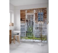 Штора (занавеска) для ванной JoyArty "Деревянная дверь" из сатена, 180х200 см с крючками, sc_37711