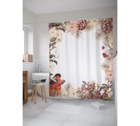 Штора (занавеска) для ванной JoyArty "Цветы и ягоды в украшениях" из сатена, 180х200 см с крючками, sc_53686